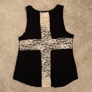 Black tank with back lace cross detail